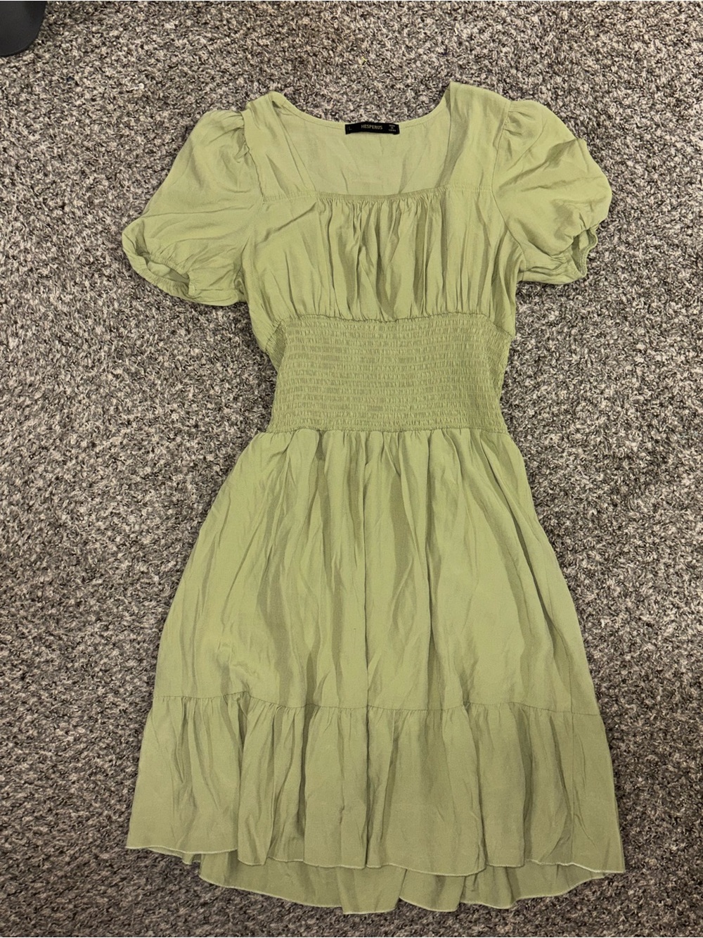 Hesperus Sage Green Smocked Puff Sleeve Cottagecore Mini Dress L